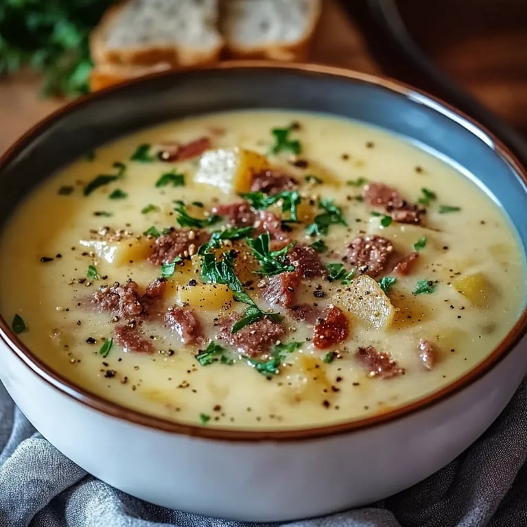 Friss-dich-dumm-Suppe – Cremige Käsesuppe mit Hackfleisch