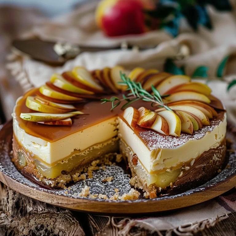 Goldener Herbst auf dem Kuchenteller - Apfel-Cheesecake mit Salzkaramell