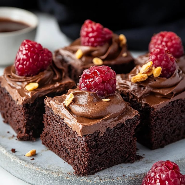 Brownie Mini Törtchen mit Schokocreme & Himbeeren