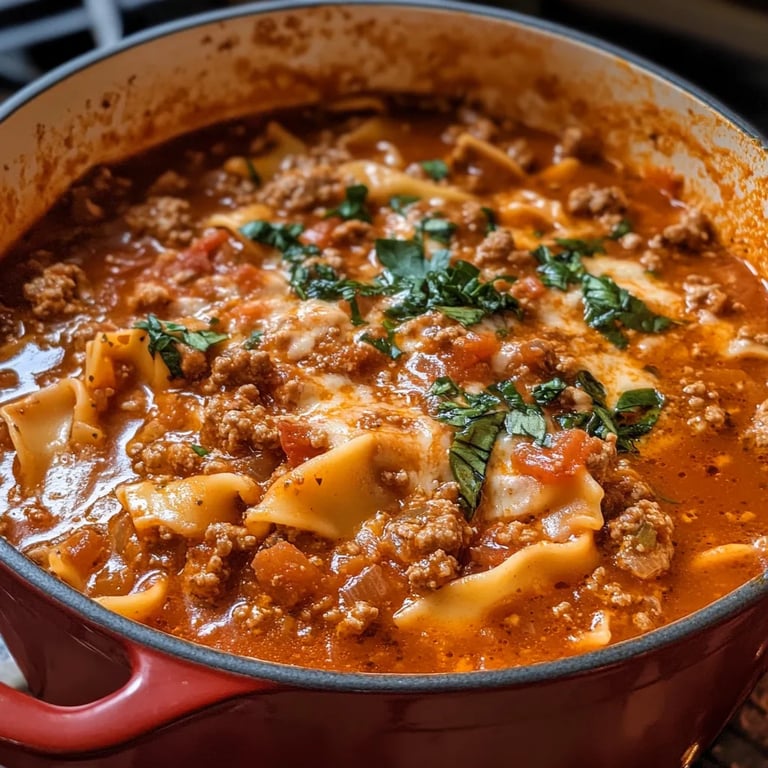 One Pot Spicy Lasagna Soup