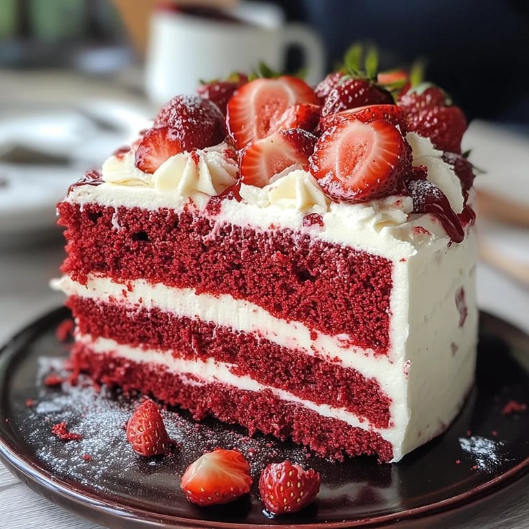 Juicy Red Velvet Strawberry Cake