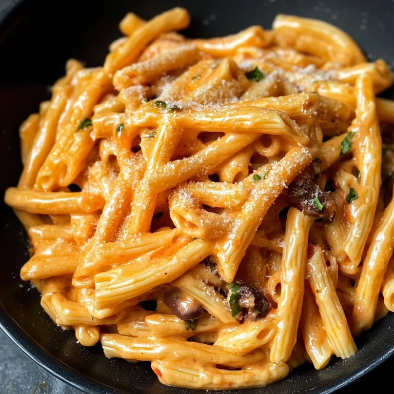 Cremige Pasta mit gerösteten roten Paprika
