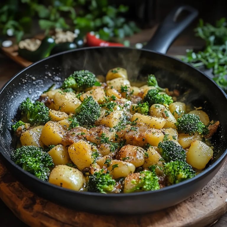 Brokkoli Kartoffel Pfanne mit Pilzen