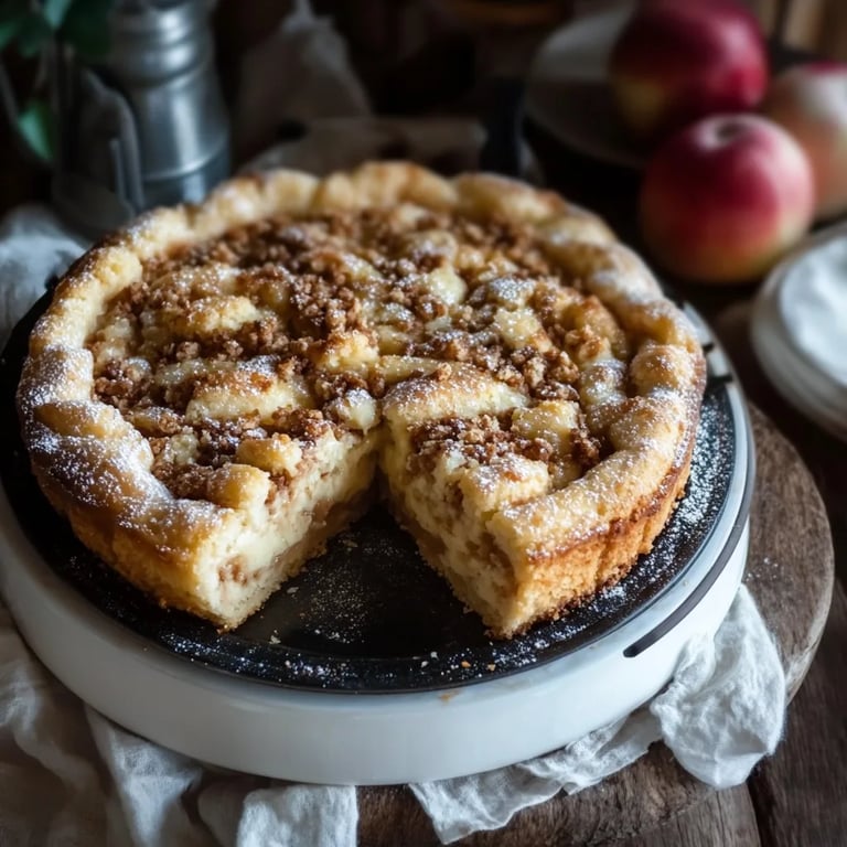 Cremiger Bratapfel Käsekuchen mit knackigen Zimt-Streuseln