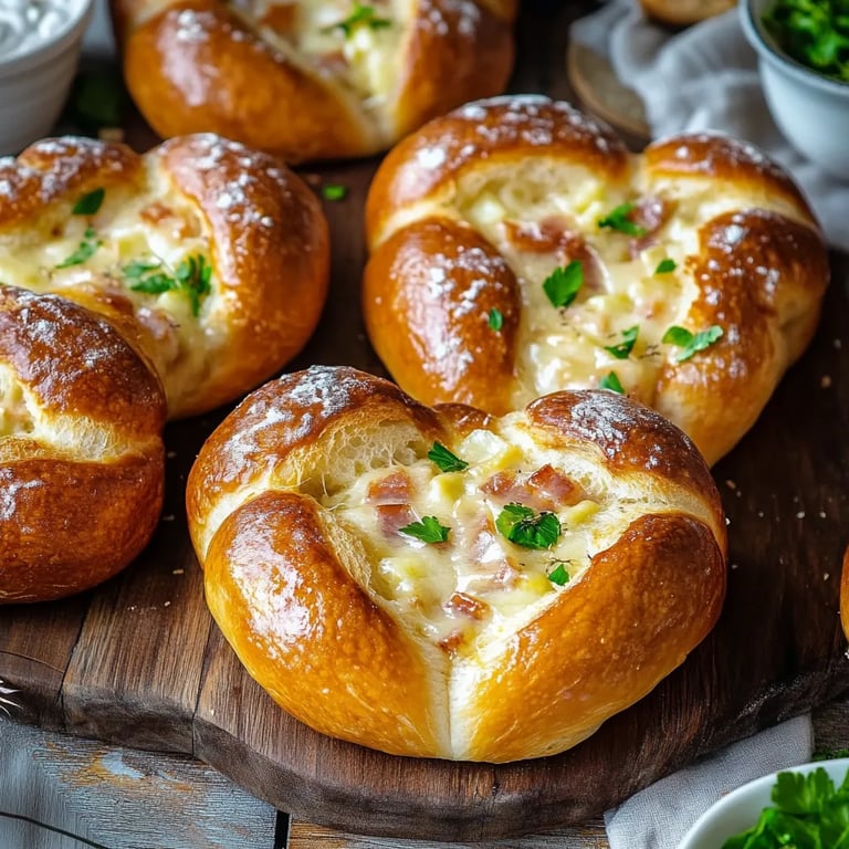 Gefüllte Brezeln mit Schmand, Schinken & Käse