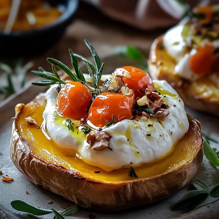 Gefüllte Süßkartoffeln mit Burrata
