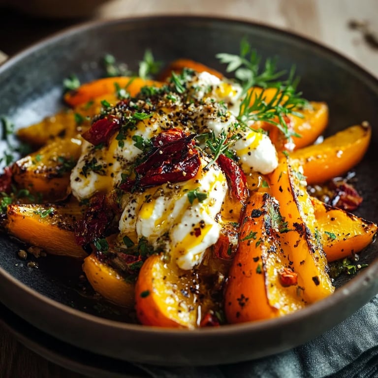 Geröstete Karotten mit geschlagener Ricotta und scharfem Honig