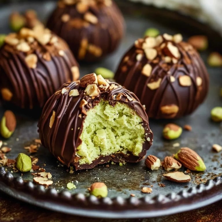 Pistazien-Kokos-Makronen mit dunkler Schokolade