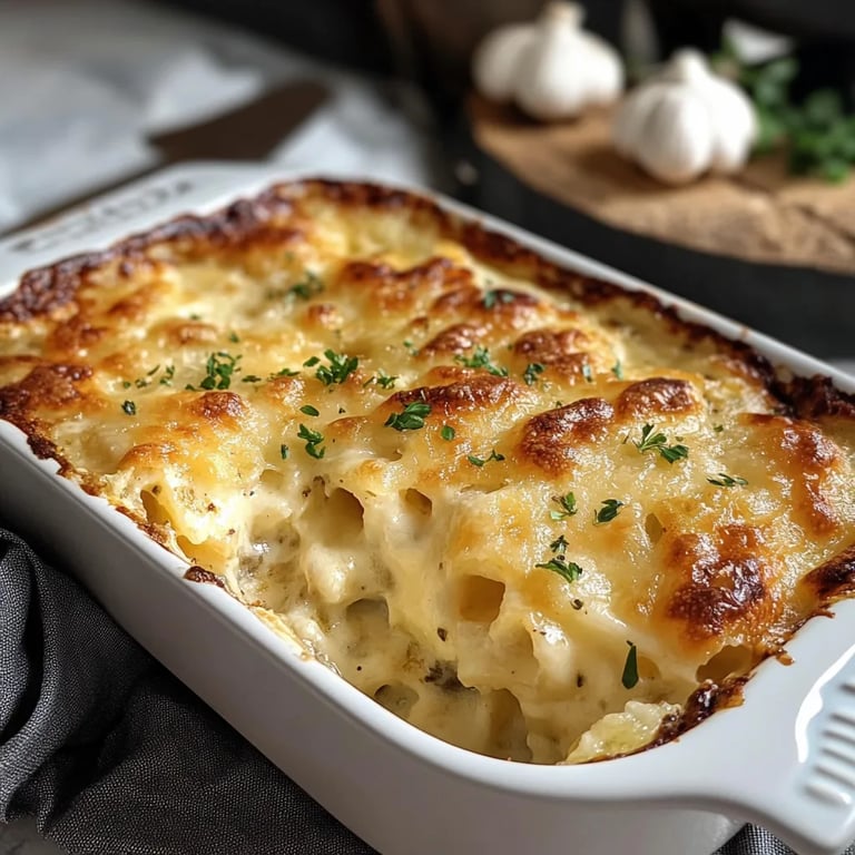 Kartoffelgratin mit geröstetem Knoblauch