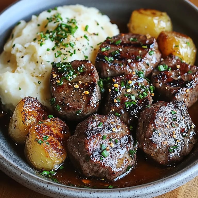 Garlic Parmesan Steak Bites w/ Mashed Potatoes: The Ultimate Amazing Recipe