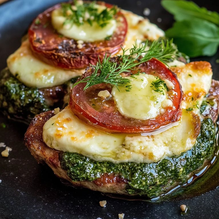 Köstliches überbackenes Mozzarella-Blumenkohl-Steak mit Kresse-Pesto