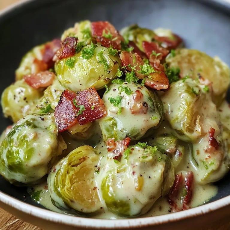 Rahm-Rosenkohl mit Speck und cremiger Soße