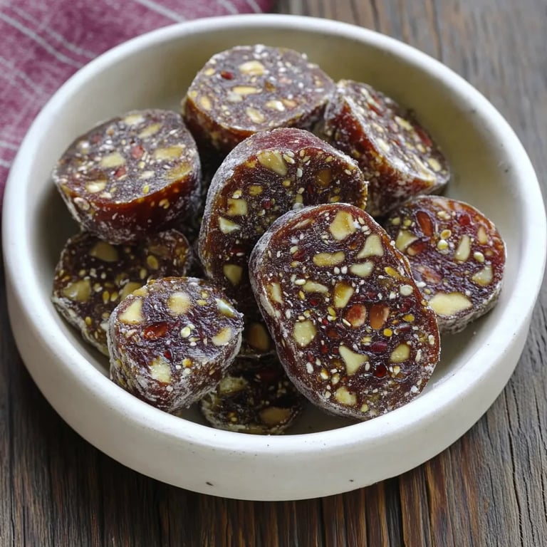 Salame de tâmaras com frutos secos e coco