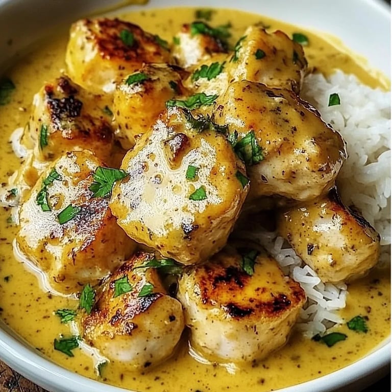 Hähnchen mit Honig-Senf-Sauce und Reis