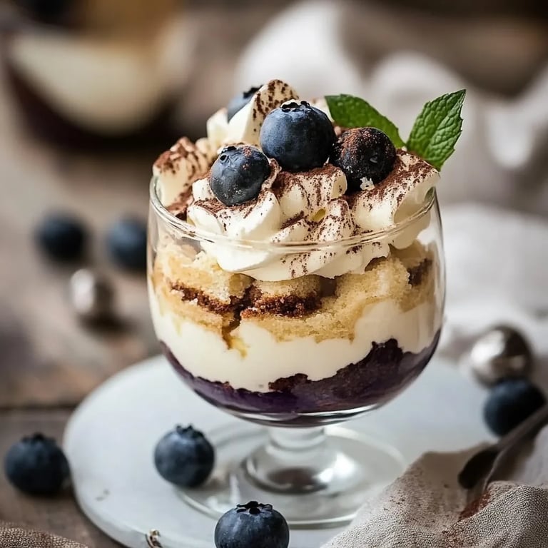 Blaubeer-Tiramisu im Glas ohne Ei
