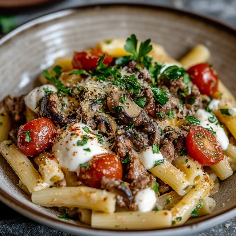 Türkische Pasta mit Hackfleisch und Joghurt