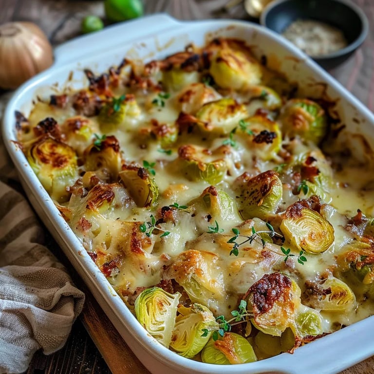 Rosenkohl Auflauf mit Kartoffel und Hackfleisch