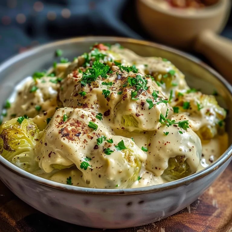 Rosenkohl in cremiger Frischkäse-Senfsauce