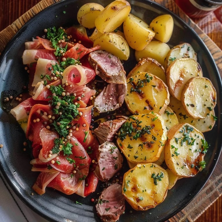 Raclette avec viande marinée et pommes de terres