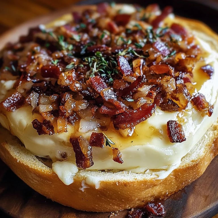 Baked Brie with Caramelized Onions and Bacon