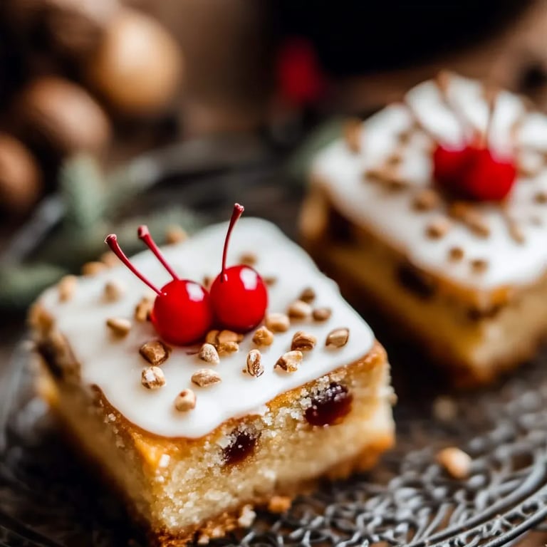 Weihnachtlicher Blechkuchen mit Kirschmarmelade und Mandelcreme