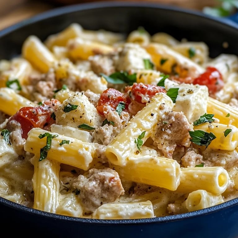 Rigatoni in Hack-Feta-Creme