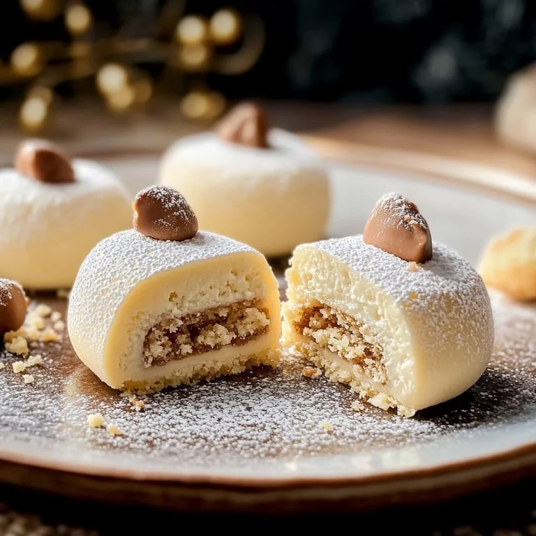 Vanillekipferl-Kugeln mit Marzipan & Nougat