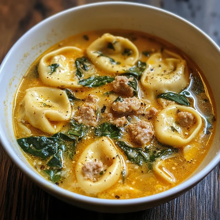 Sausage Tortellini Soup with Spinach