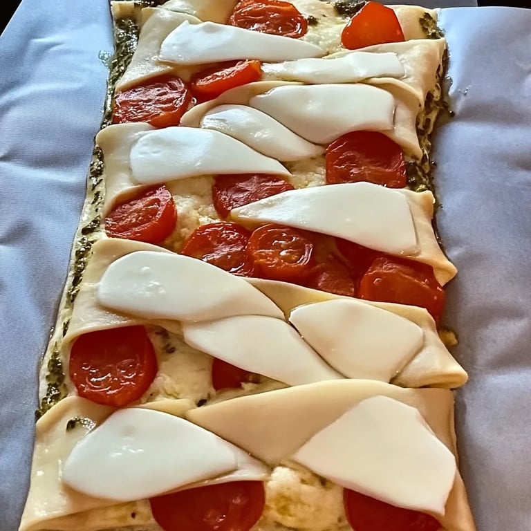 Pesto Strudel mit Tomaten und Mozzarella