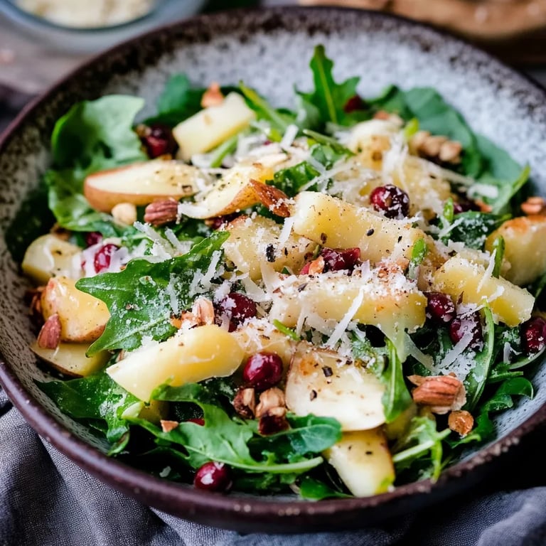 Feldsalat mit Äpfeln, Parmesan und Pinienkernen