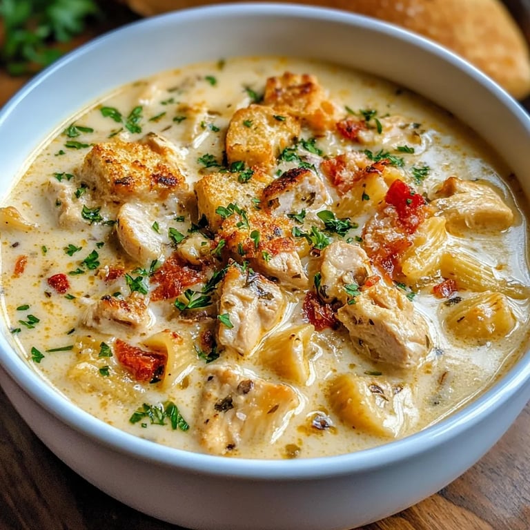 Creamy Parmesan Cajun Chicken Pasta Soup