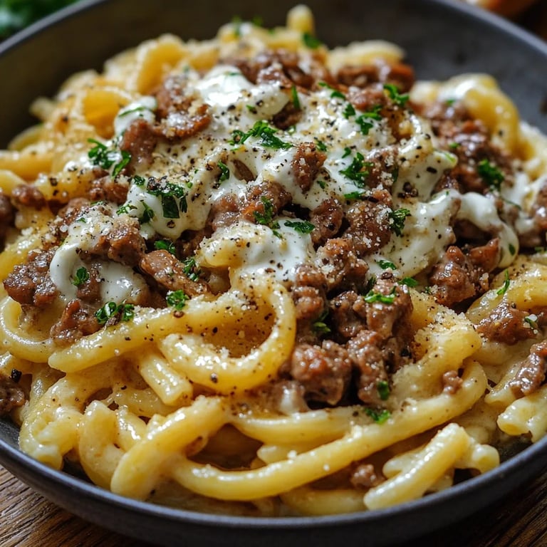 Türkische Pasta mit Hackfleisch und Joghurt-Sauce