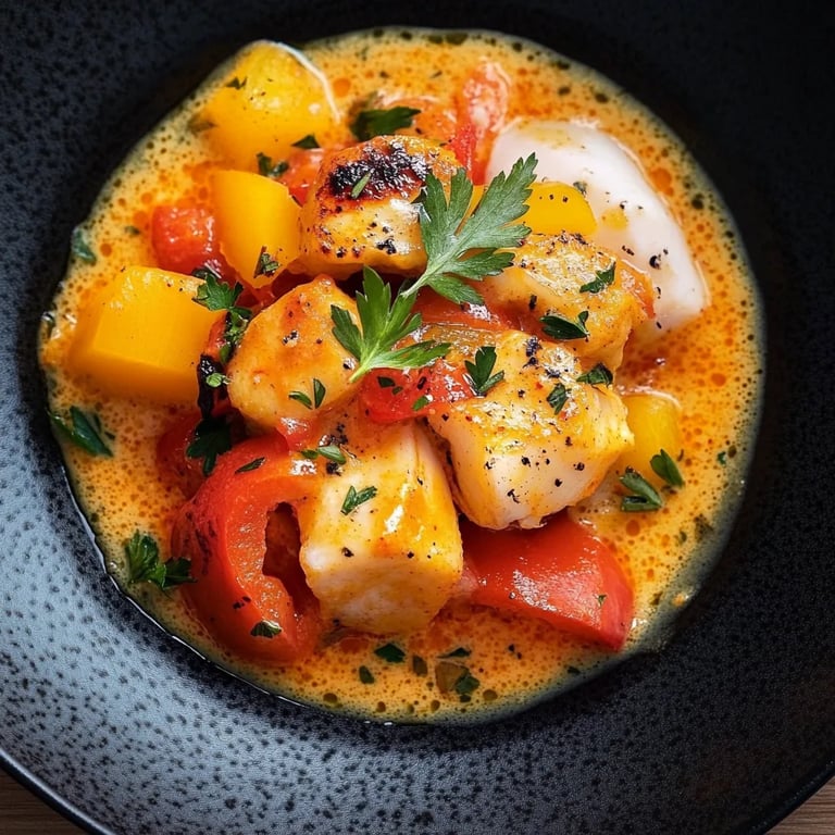 Paprika-Sahne-Hähnchen mit Reis