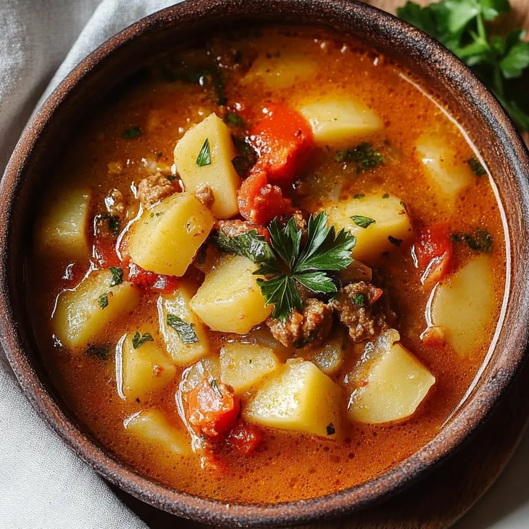 Gulaschsuppe mit Kartoffeln und Paprika