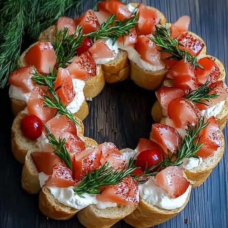 Weihnachtlicher Bruschetta-Kranz mit Räucherlachs