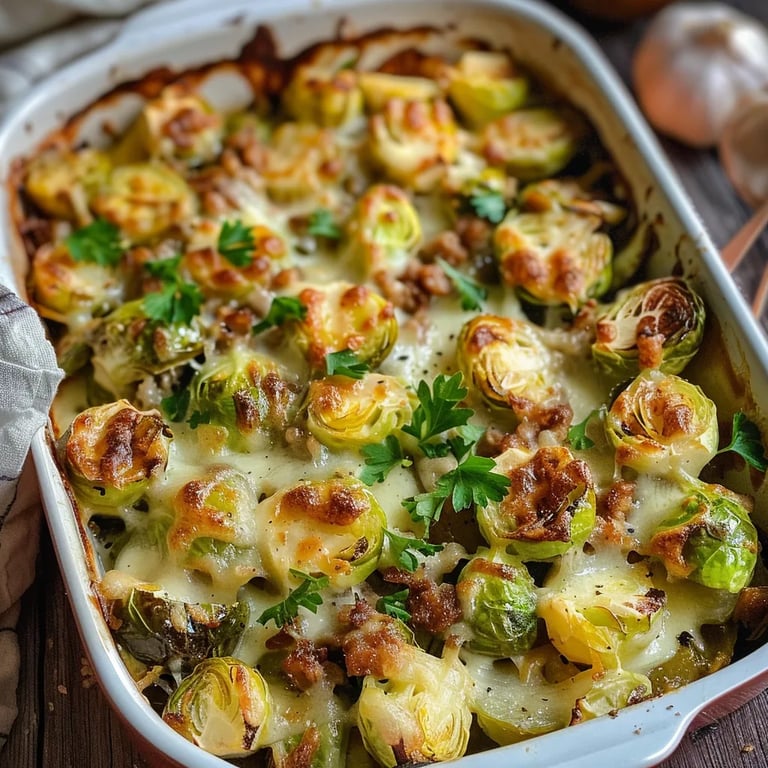 Rosenkohl Auflauf mit Kartoffel und Hackfleisch