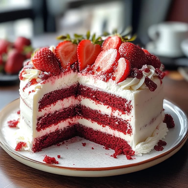 Juicy Red Velvet Strawberry Cake