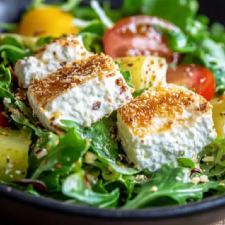 Gebackener Feta in Honig-Sesam-Kruste auf Feldsalat