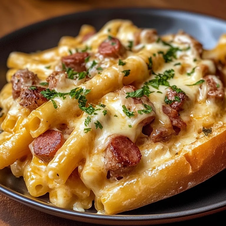 Wurst-Nudel-Pfanne mit Käse