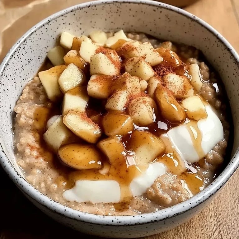 Cremiger Vanilleporridge mit Äpfeln in braunem Zucker