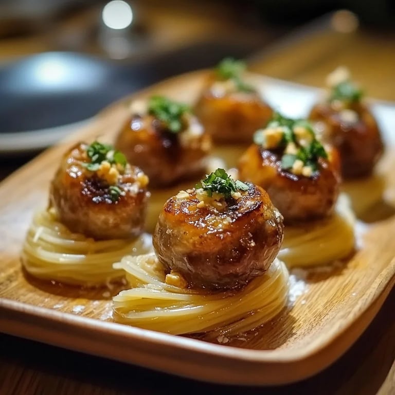 Mini bocados de espaguetis con albóndigas