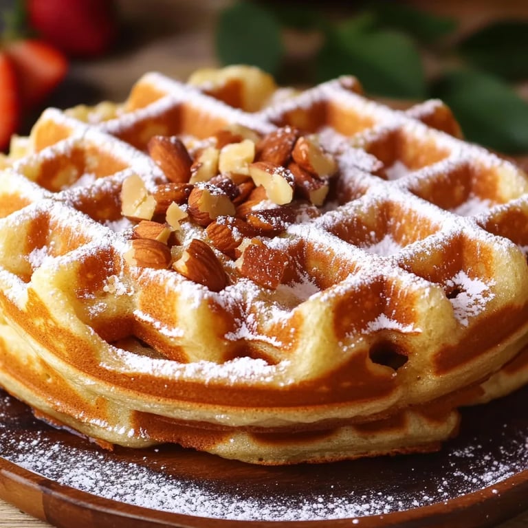 Vegane Waffeln mit Mandeln & Puderzucker