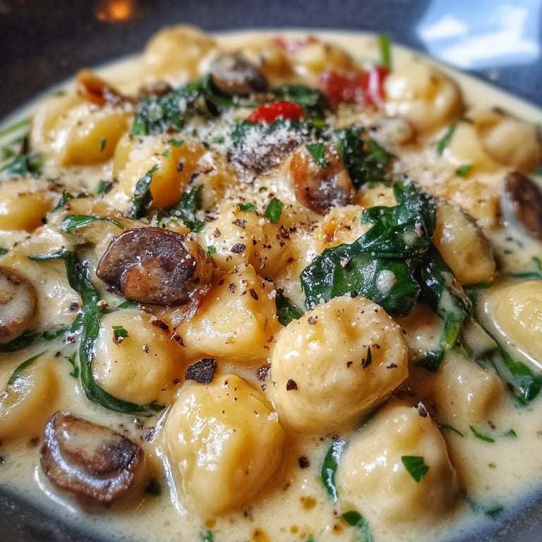 Gnocchi mit Pfanne Mit Spinat & Pilzen