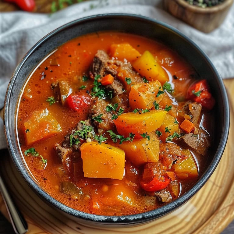 Gulaschsuppe mit Kartoffeln und Paprika