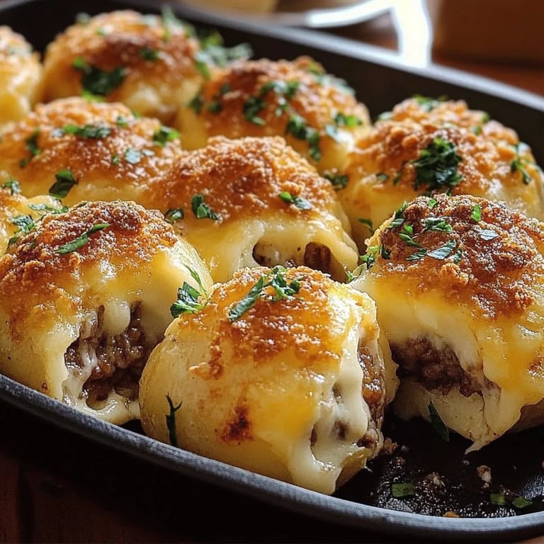 Krosse gefüllte Kartoffeln mit Käse und Rinderhack