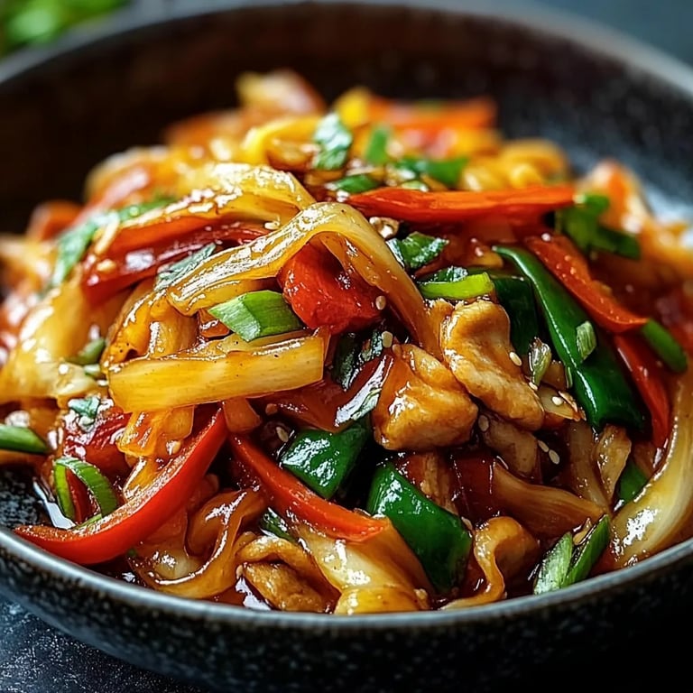 Chinesische Hähnchenpfanne mit Spitzkohl und Zwiebel