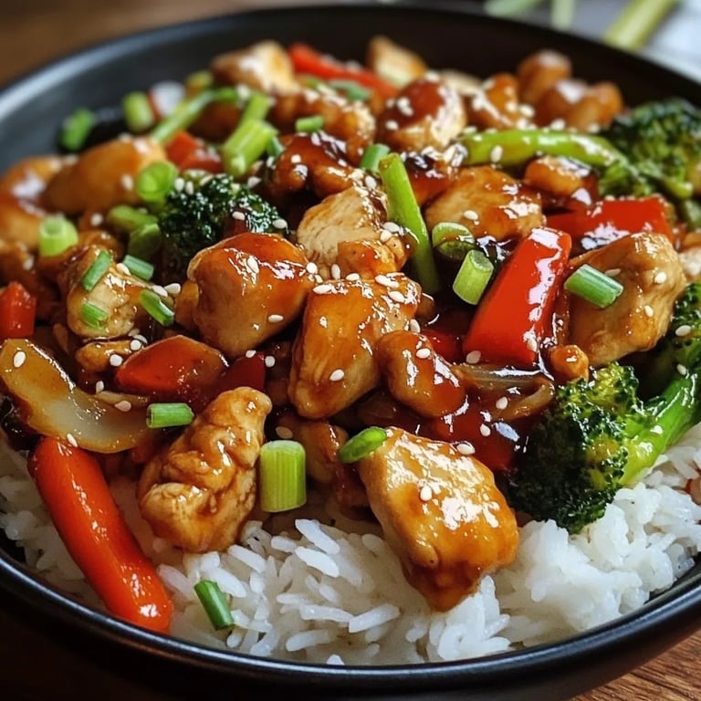 Chinesische Hähnchenpfanne mit Reis