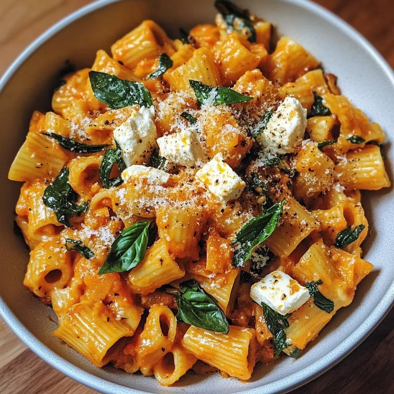 Schnelle Feta-Kürbis-Pasta