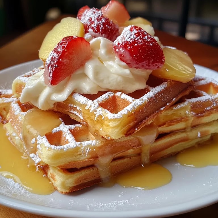 Apfel-Zimt-Waffeln mit Vanillesauce