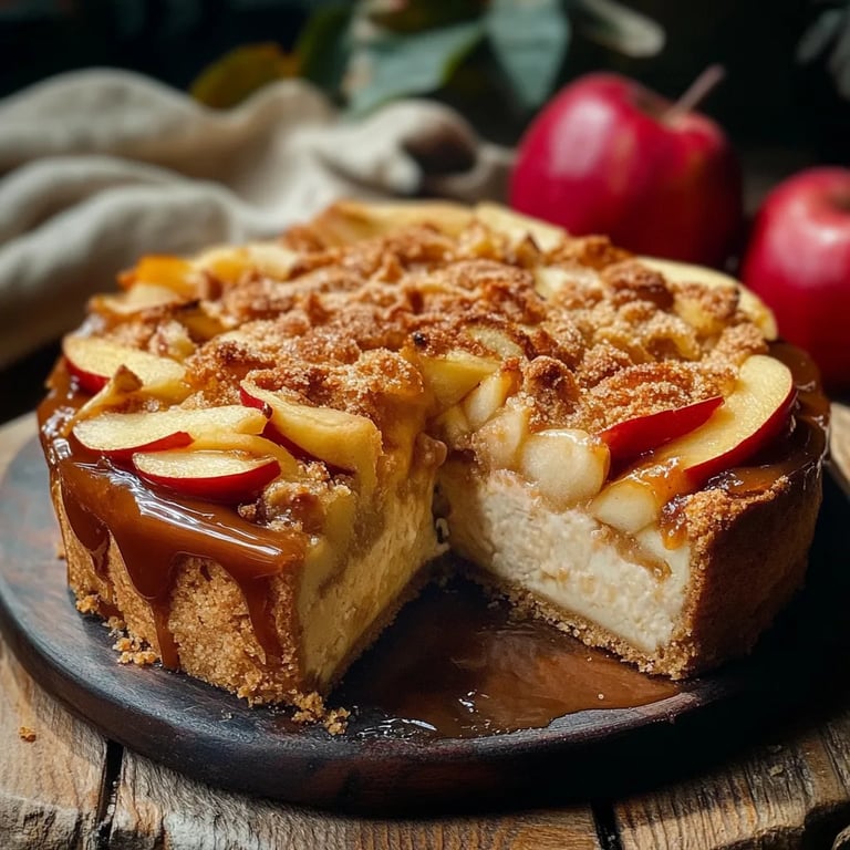 Käsekuchen mit gesalzenem Karamell und Apfel